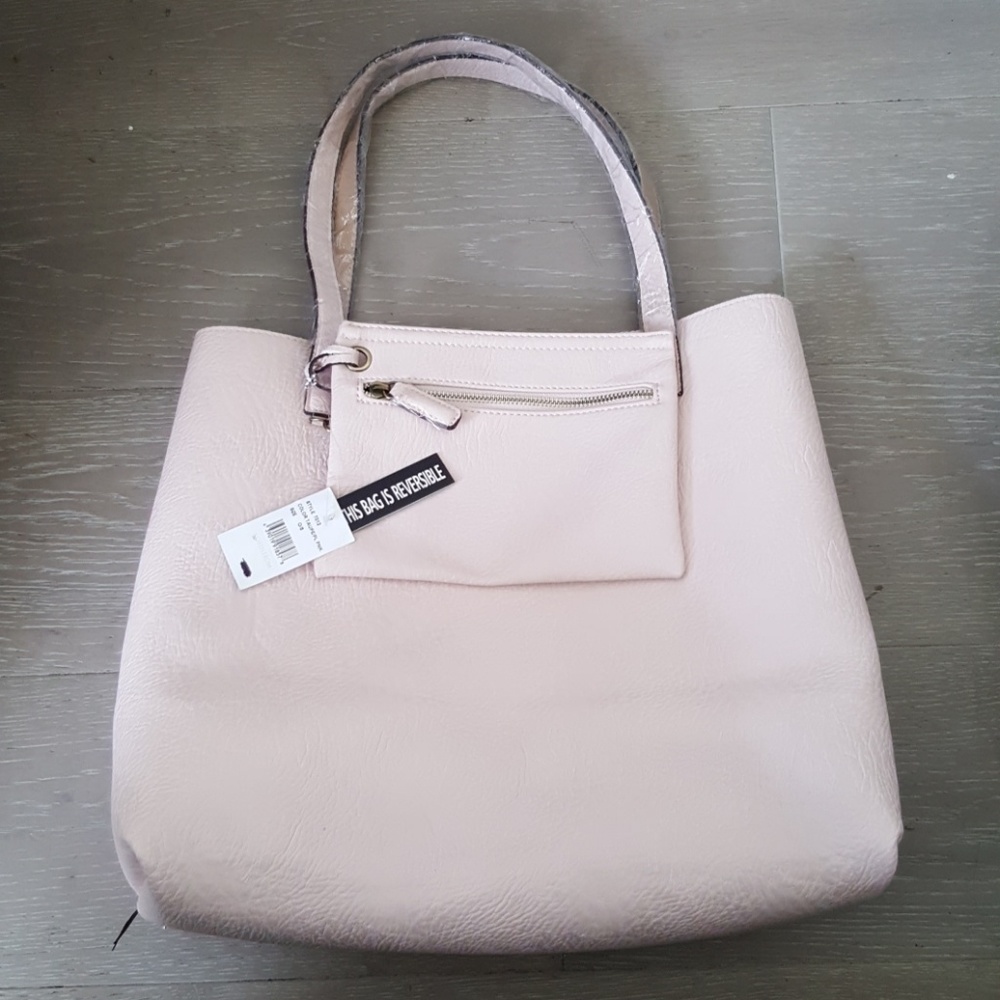 Vegan Leather Reversible Taupe / Pink Bag